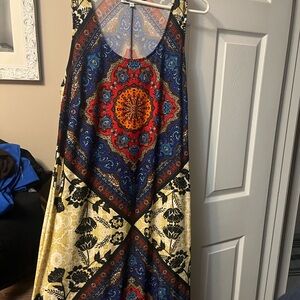 Elegant Backless Bohemian Dress in Red and Blue